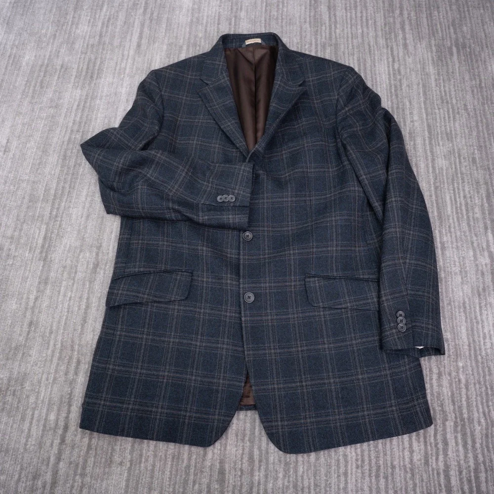 Banana Republic Blazer Mens 46L Blue Plaid Excellent Wool 2-Button Sport Coat